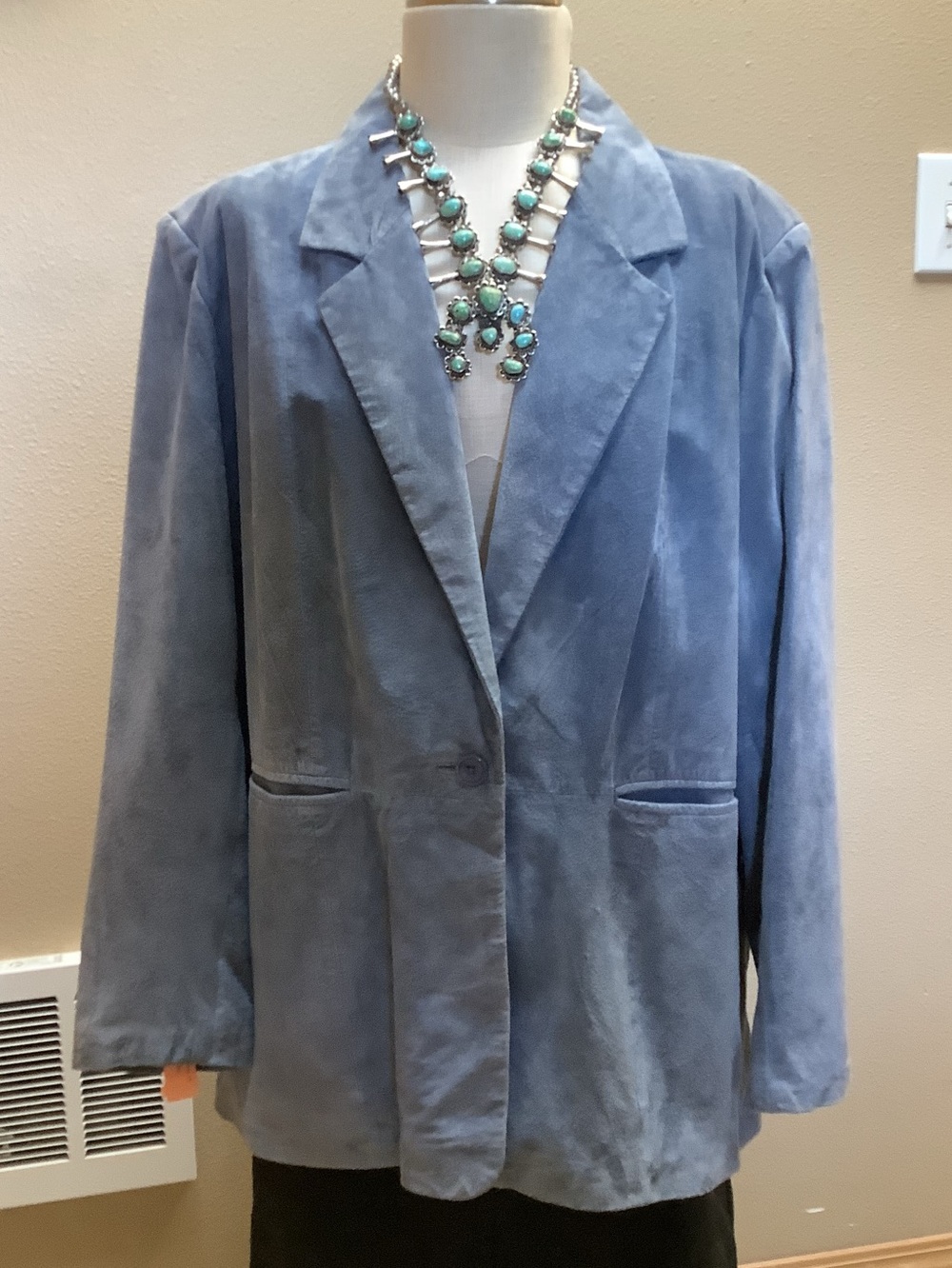 Vintage Denim&Co Dusty Slate Blue Suede Blazer Jacket Size XL Excellent!